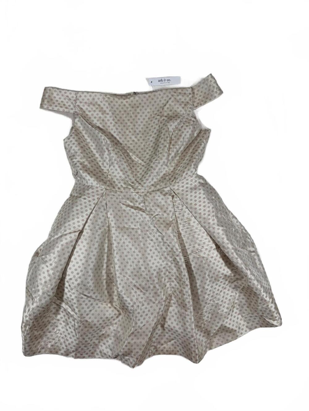 Ark & Co Beige Polka Dot Feminine Off The Shoulder Fit and Flare Mini Dress M